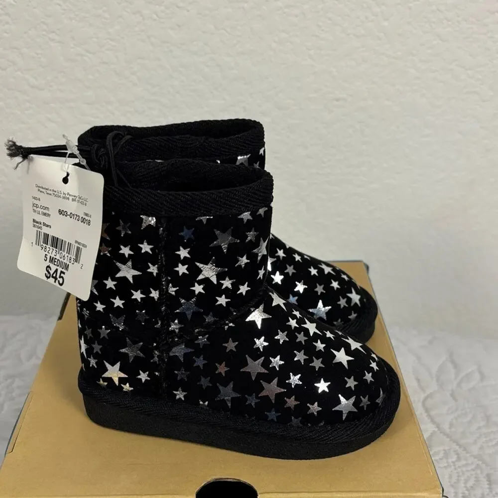 Thereabouts Memory Foam Lil Emory Black Starry Toddler Boots Size 5M